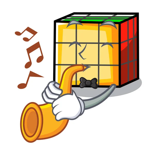 Avec la mascotte de trompette rubik cube dessin animé — Image vectorielle