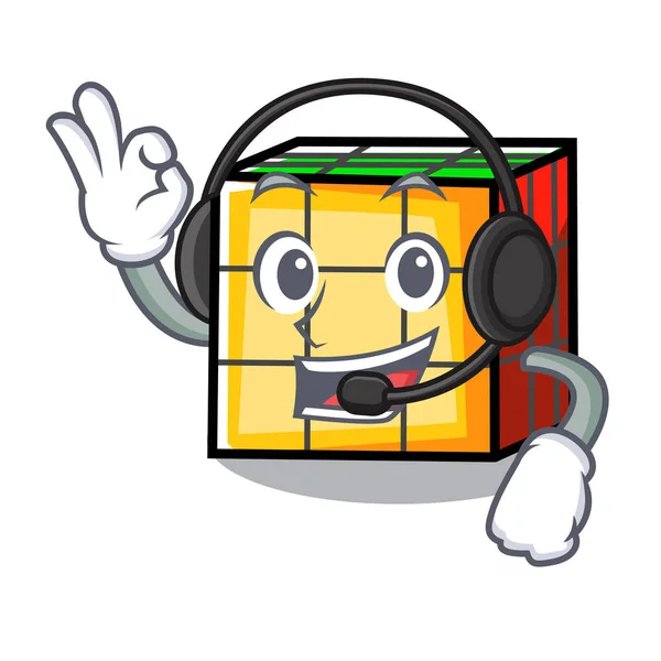 Mit Kopfhörer Rubik Cube Maskottchen Cartoon — Stockvektor
