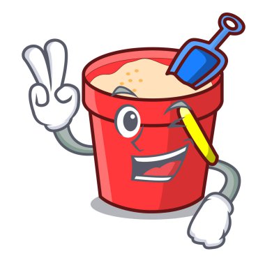 İki parmak kum kova karakter karikatür