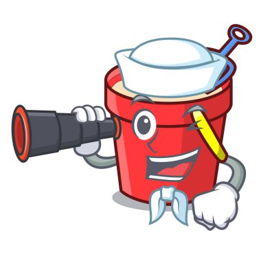 Denizci dürbün kum kova maskot karikatür ile