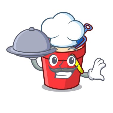 Şef yemek kum kova maskot karikatür ile