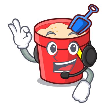 Kulaklık kum kova maskot karikatür ile