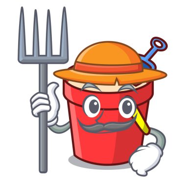 Çiftçi kum kova karakter karikatür