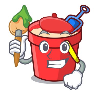 Sanatçı kum kova karakter karikatür