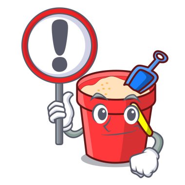 İşareti kum kova karakter karikatür ile