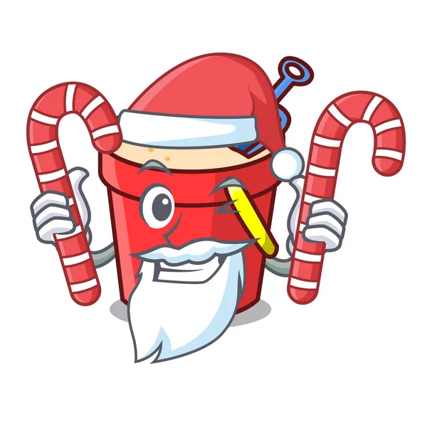 Santa med godis sand hink maskot tecknad — Stock vektor