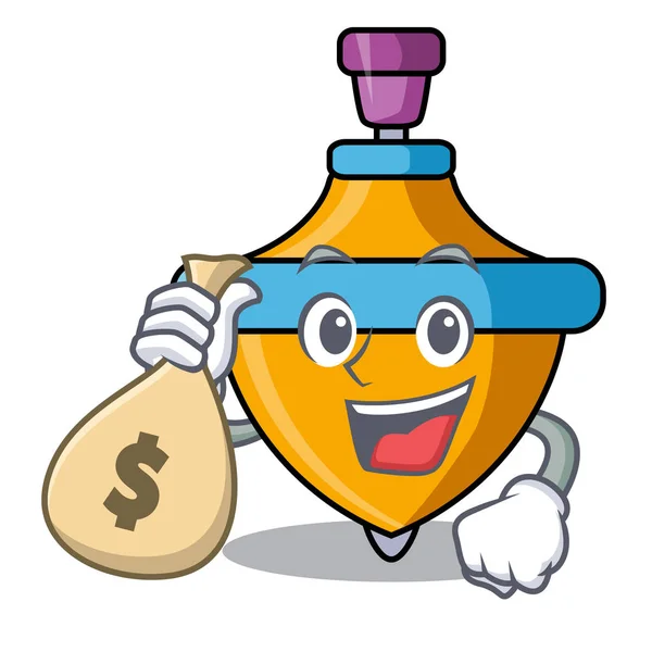 With money bag spinning top character cartoon — Stock Vector