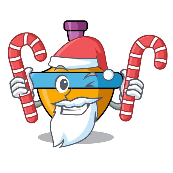 Santa with candy spinning top mascot cartoon — Stock Vector