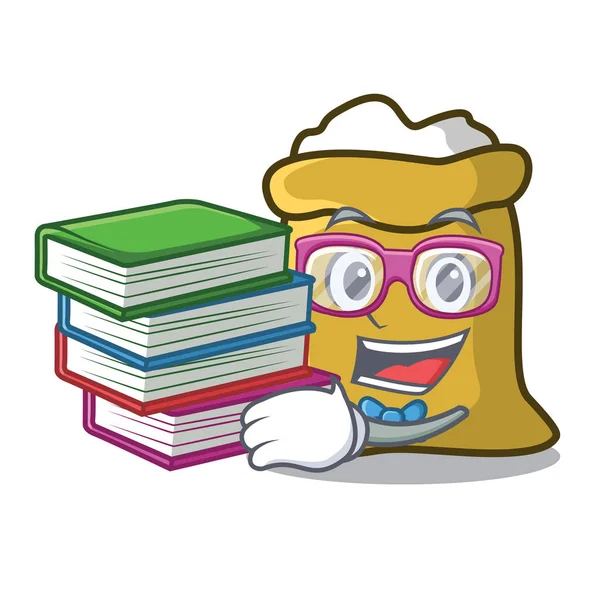 Estudante com livro girando top mascote desenhos animados — Vetor de Stock