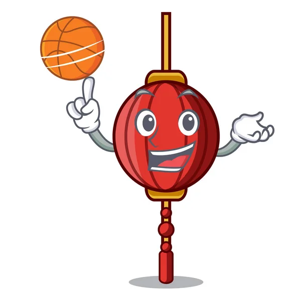 Met basketbal chinese lantaarn teken cartoon — Stockvector