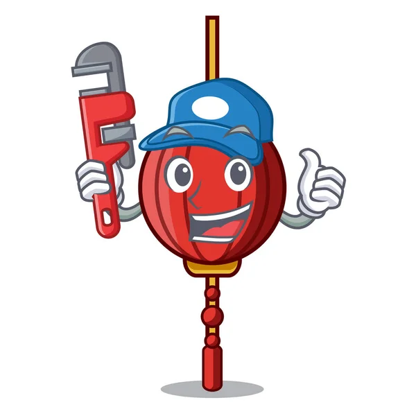 Plumber chinese lantern mascot cartoon — Stock Vector