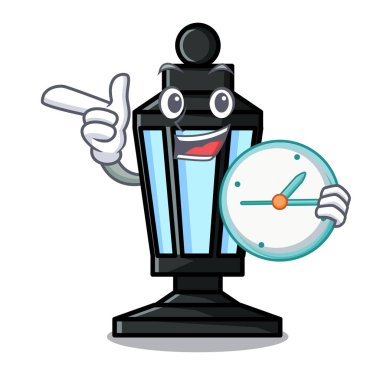 Saat sokak lambası karakter karikatür ile