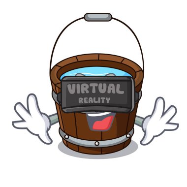 Sanal gerçeklik tahta kova maskot çizgi film