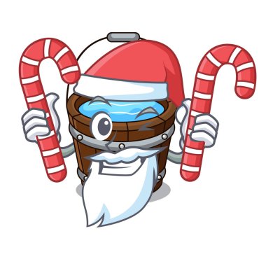 Santa şeker tahta kova maskot karikatür ile