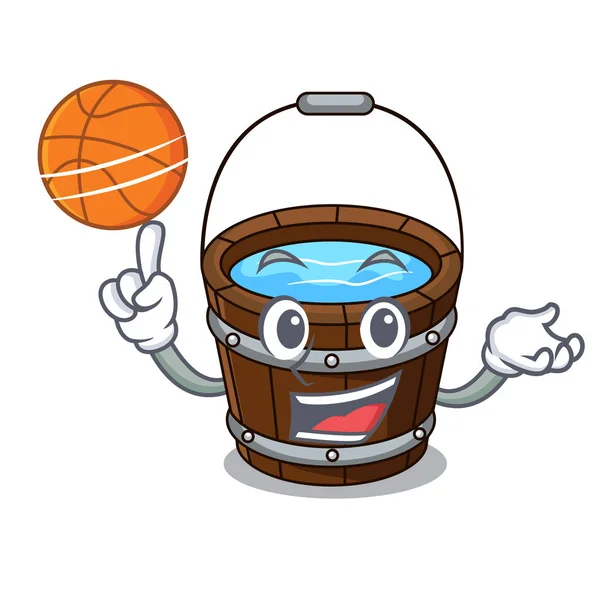 Met basketbal houten emmer karakter cartoon — Stockvector