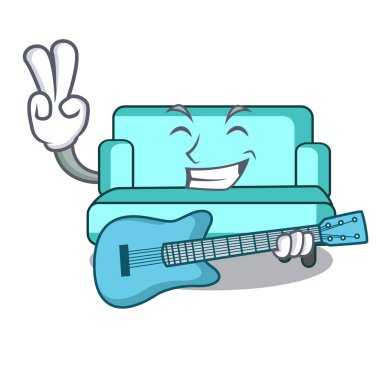 Gitar kanepe maskot karikatür tarzı ile