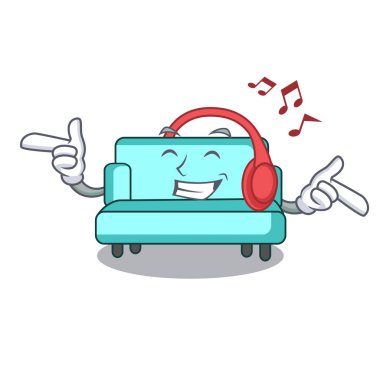 Dinleme müzik kanepe maskot karikatür tarzı