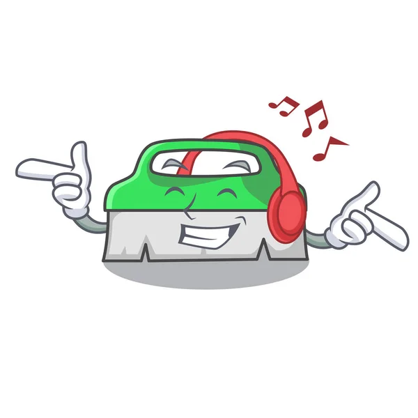 Listening music scrub brush mascot cartoon — Stock Vector