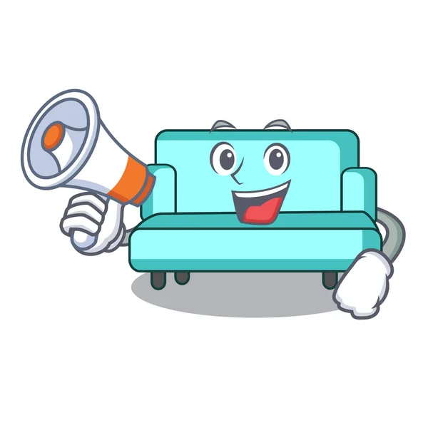 With megaphone sofa character cartoon style — Stock Vector