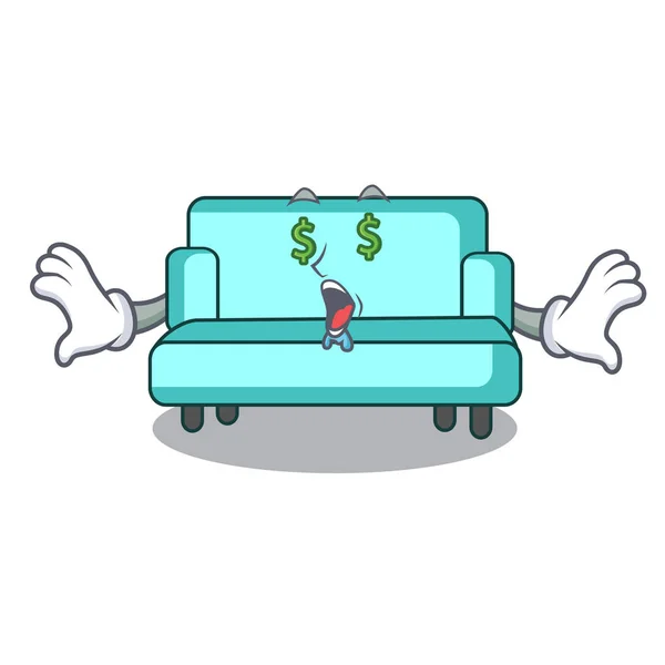 Money eye sofa mascot cartoon style — Stock Vector