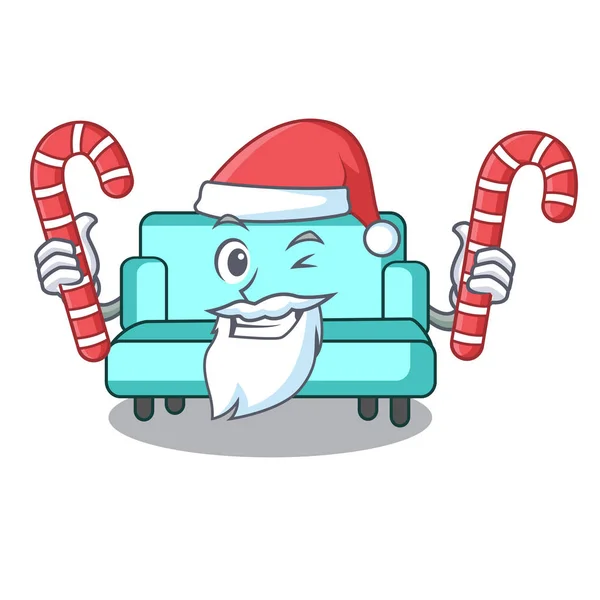 Santa Avec Des Bonbons Canapé Mascotte Dessin Animé Style Illustration — Image vectorielle
