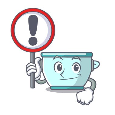 İşareti çelik tencere karakter karikatür ile