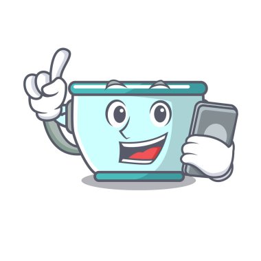 Telefon çelik tencere karakter karikatür ile