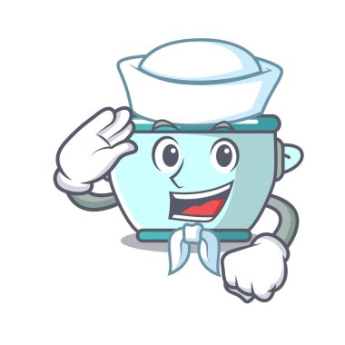 Denizci çelik tencere karakter karikatür