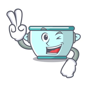 İki parmak çelik tencere karakter karikatür