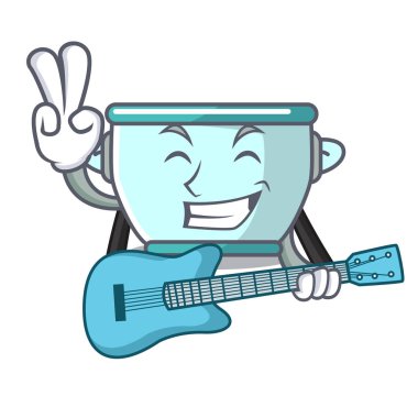 Gitar çelik tencere maskot karikatür ile