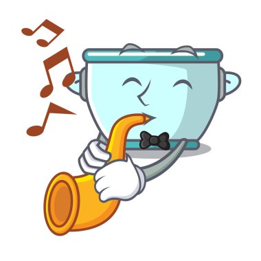 Trompet çelik tencere maskot karikatür ile