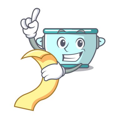 Menü çelik tencere maskot karikatür ile