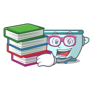Öğrenci kitap çelik tencere maskot karikatür ile