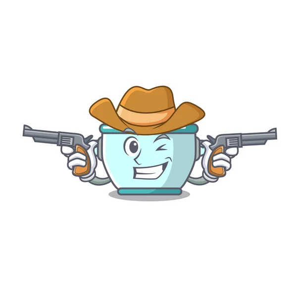 Cowboy personagem pote de aço cartoon — Vetor de Stock