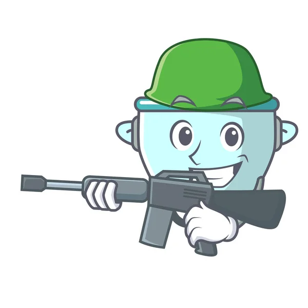 Army steel pot character cartoon — Stock Vector