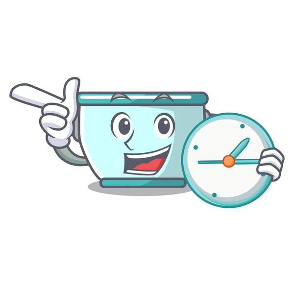 With clock steel pot character cartoon — Stock Vector
