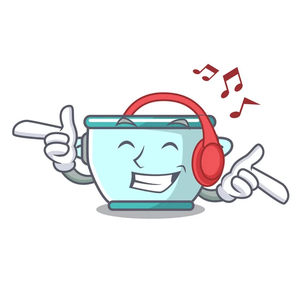 Écouter de la musique pot en acier mascotte dessin animé — Image vectorielle