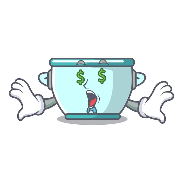 Ojo de dinero olla de acero mascota de dibujos animados — Archivo Imágenes Vectoriales