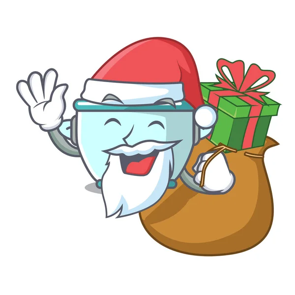 Kerstman met cadeau stalen pot mascotte cartoon — Stockvector
