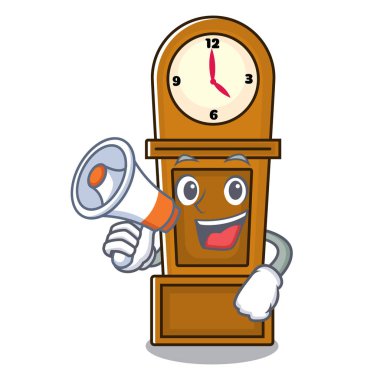 Megafon dedesi saat karakter karikatür ile