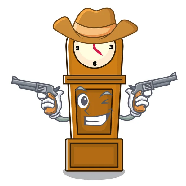 Cowboy grandfather clock character cartoon — Stock Vector