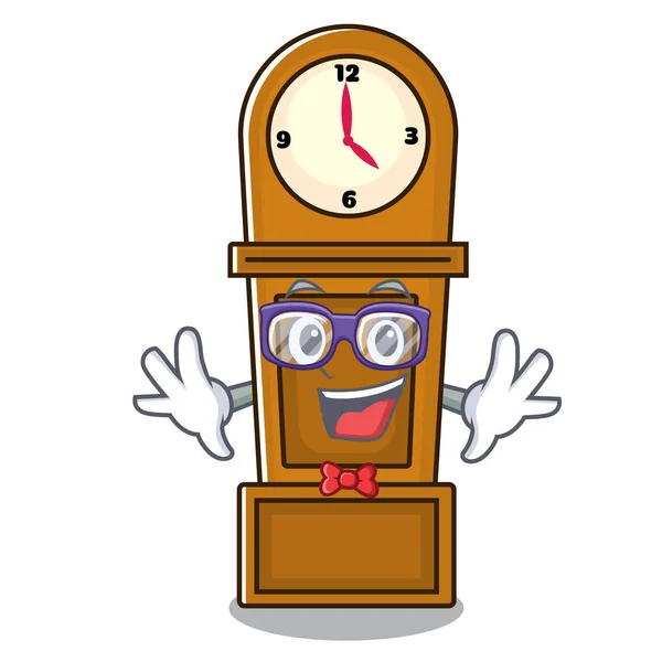 Geek grandfather clock character cartoon — Stock Vector