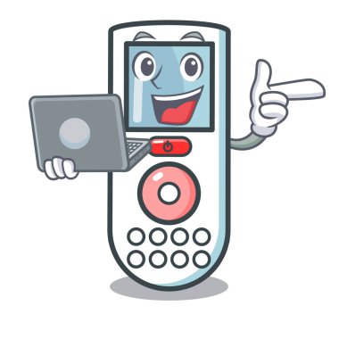 Dizüstü bilgisayar uzaktan kumanda karakter karikatür vektör çizim ile