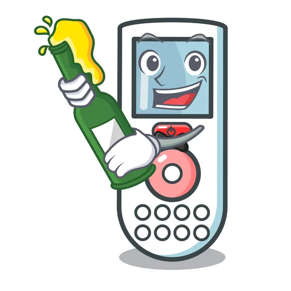 Con la mascota de control remoto de cerveza de dibujos animados — Vector de stock