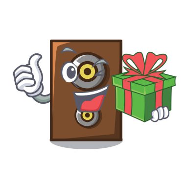 Hediye hoparlör maskot karikatür tarzı vektör çizim ile