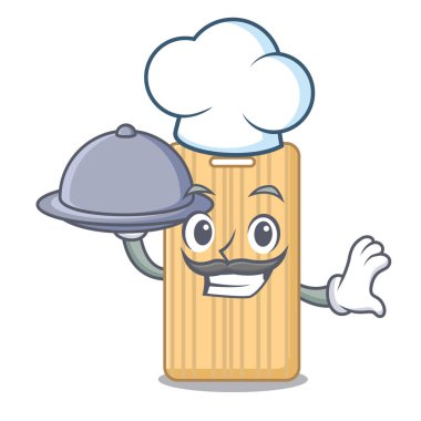 Şef gıda Ahşap kesme tahtası maskot karikatür ile