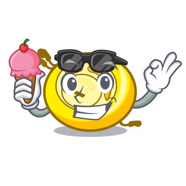 Dondurma ile Cd çalar karakter karikatür vektör çizim