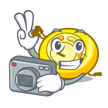 Fotoğrafçı Cd çalar maskot karikatür vektör çizim