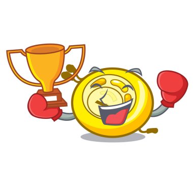 Boks şampiyonu Cd çalar maskot karikatür vektör çizim