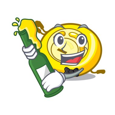 Bira ile Cd çalar maskot karikatür vektör çizim